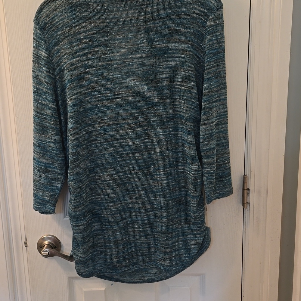 89th & Madison Blue Cowl Neck Lightweight Sweater with 3/4 Sleeves (#16) - Picture 5 of 7